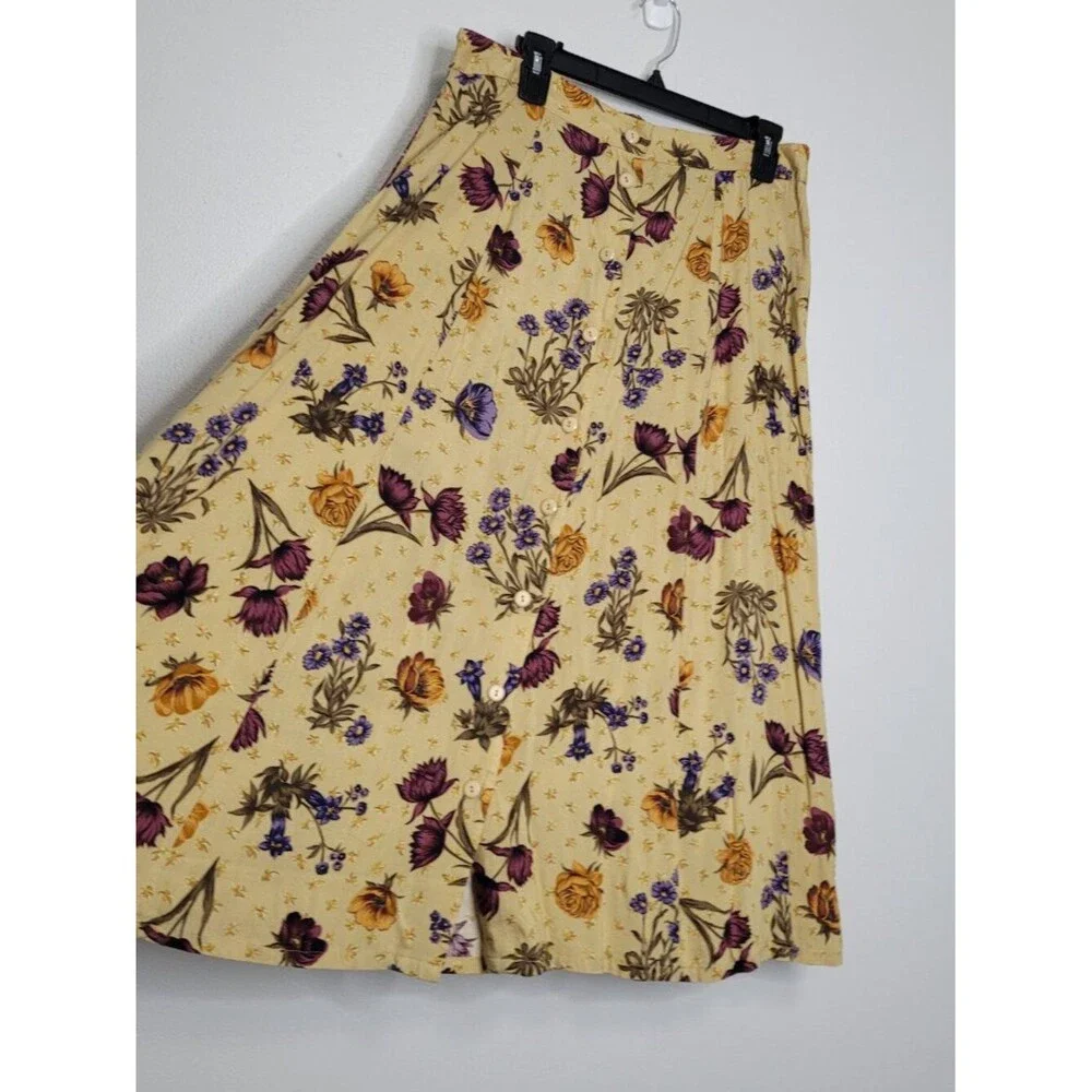 Vintage Sag Harbor tan floral button front rustic farmhouse skirt size Large
